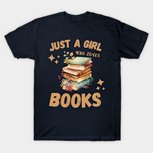 Cute just a girl who loves books reading women T-Shirt